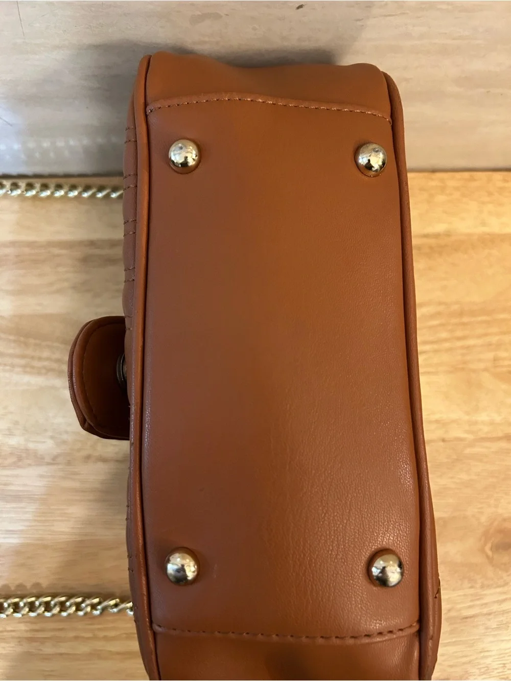 Designer Inspired brown quilted handbag featuring an interlocking double-G logo